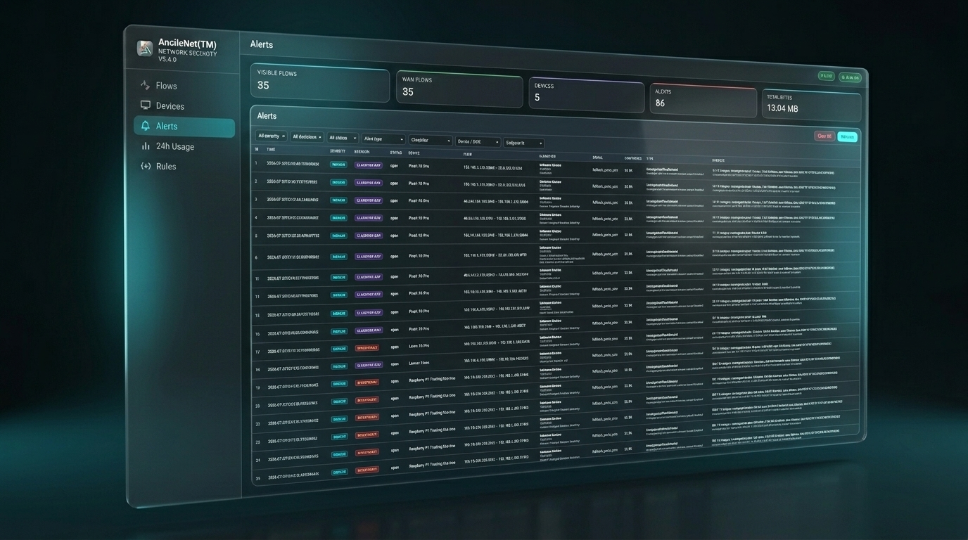 AncileNet Security Alerts Dashboard