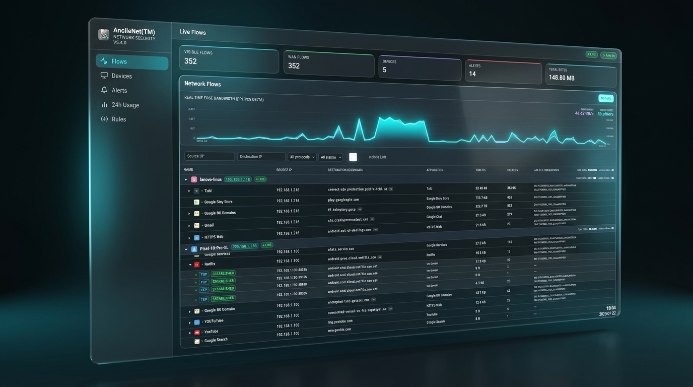 AncileNet Real-Time Network Flows Dashboard